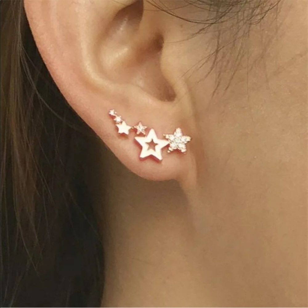 New Hot Selling Simple Stylish Star Women Drop Earrings Shiny White Zircon